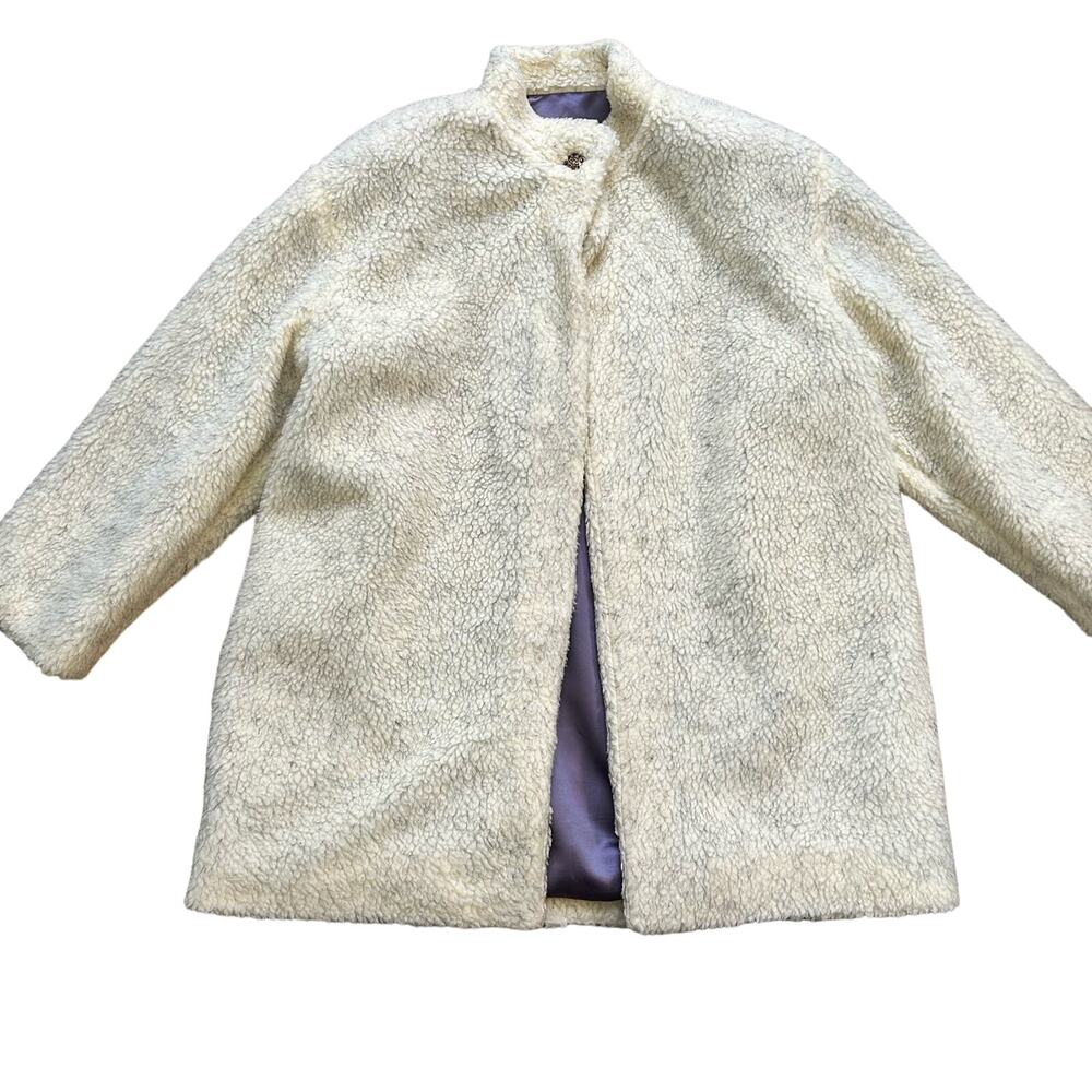 Vintage Faux Fur Sherpa Teddy Jacket Cream Handmade Open Front Mob Wife